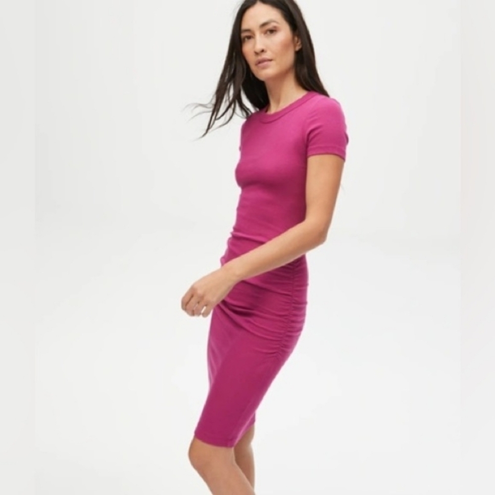 Michael Stars Katie Ribbed Short Sleeve Dress Raspberry Pink Medium - Picture 3 of 7